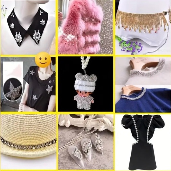 1 Yard Pink, Green & Purple Rhinestone Appliqué Trim | Clothing | New - Picture 11 of 14